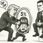 Caricatura de Trump y Sánchez en un debate sobre la OTAN