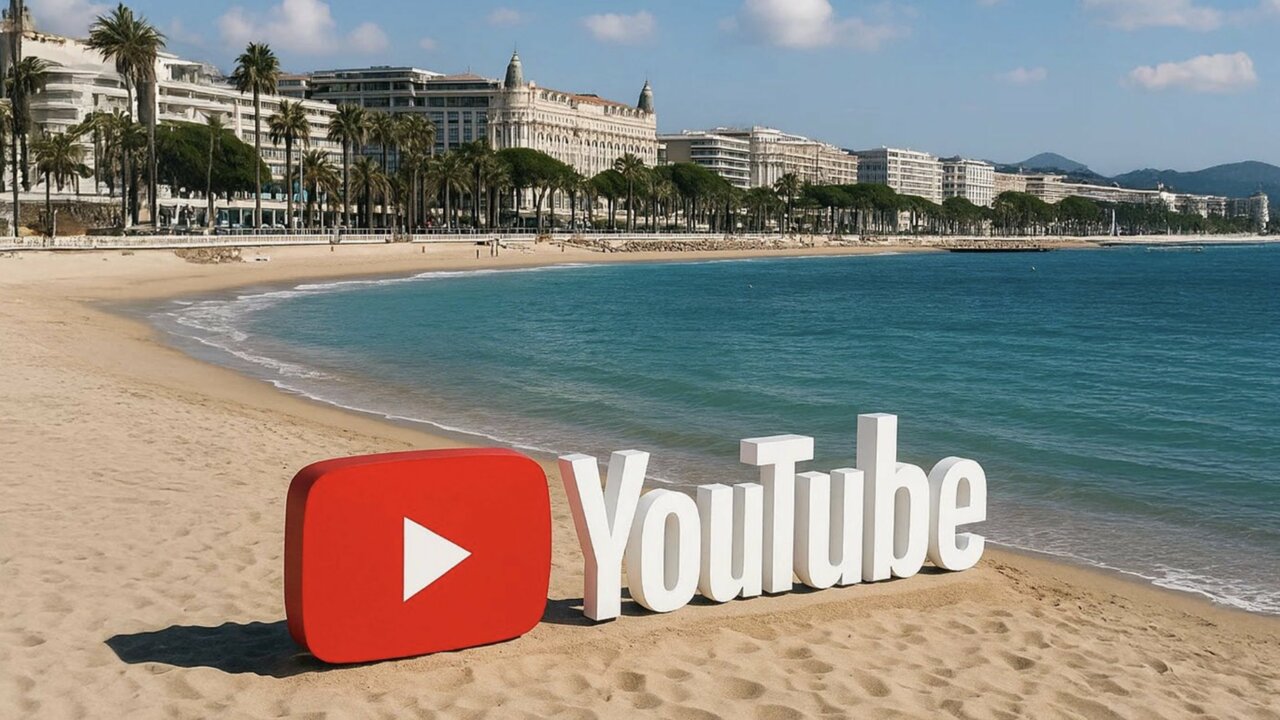 Logo de YouTube en la playa de Cannes durante Mipcom