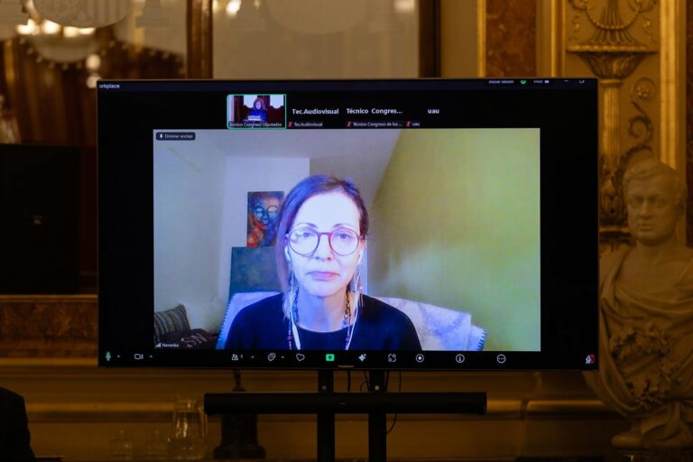 La economista Nevenka Fernández interviene por videoconferencia en un acto conmemorativo por el Día Internacional de la eliminación de la violencia contra la mujer, en el Congreso de los Diputados, a 25 de noviembre de 2025, en Madrid (España). - Alejandro Martínez Vélez - Europa Press
