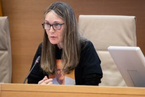 La presidenta de la Asociación de Víctimas Mortales de la Dana Rosa Álvarez, en la comisión del Congreso de los Diputados. (Foto: Congreso)