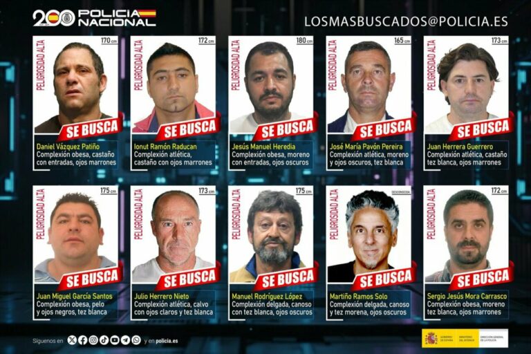 Los diez fugitivos más buscados en España y para los que la Policía Nacional pide la colaboración ciudadana.
