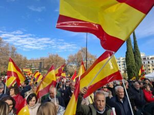 Manifestación con banderas de España en un evento público
