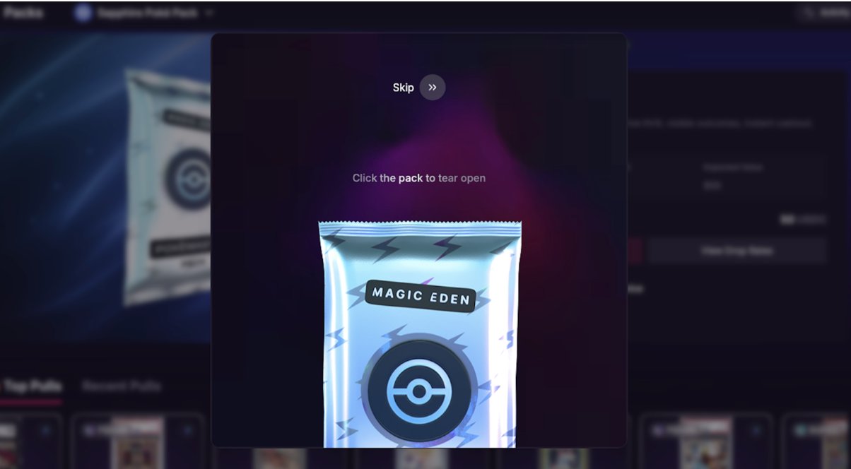 Paquete de NFT de Pokémon de Magic Eden en pantalla
