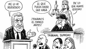 Viñeta humorística sobre un juicio en el Tribunal Supremo español.