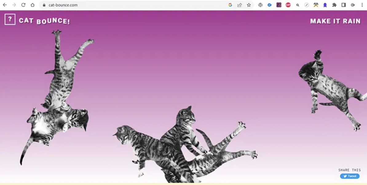 Gatos saltando en un fondo rosa, representando diversión digital.