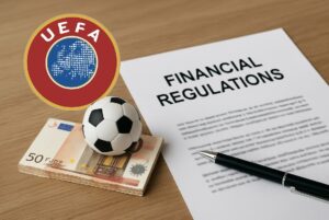 Reglamento financiero de la UEFA con balón de fútbol y billete