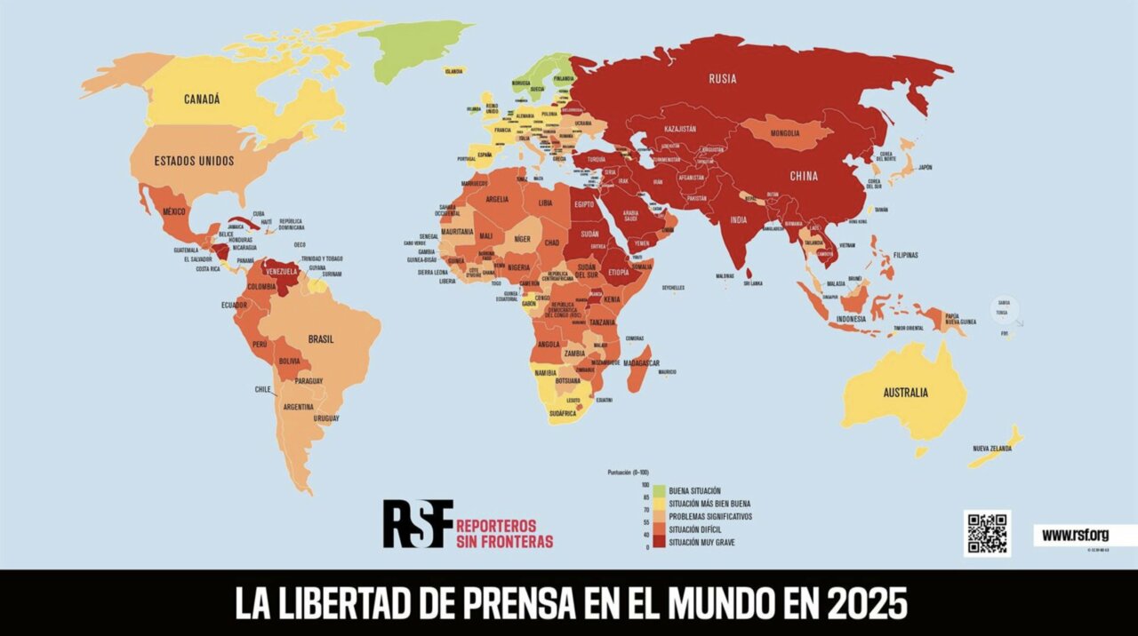  Espa&ntilde;a ha mejorado siete posiciones en la Clasificaci&oacute;n Mundial de la Libertad de Prensa 2025 de Reporteros Sin Fronteras (RSF) alcanzando el mejor resultado en la historia del r&aacute;nking, al pasar del puesto 30&ordm; al 23&ordm; de los 180 pa&iacute;ses y territor- RSF