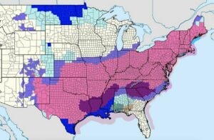 Mapa de zonas en alerta por la tormenta invernal (Imagen: Servicio Meteorol&oacute;gico de Estados Unidos)