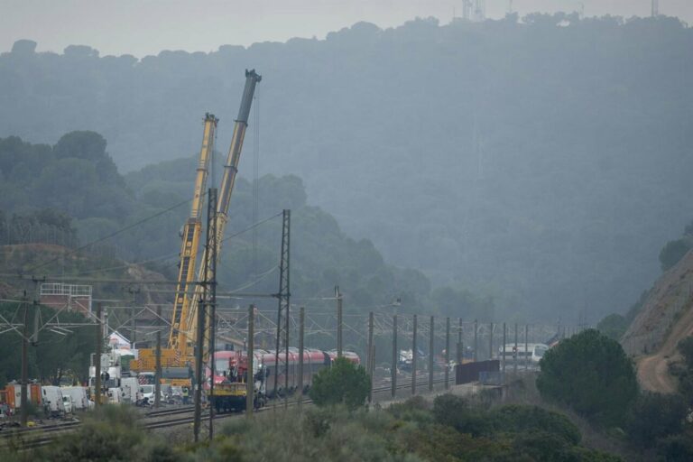 Imagen de los trabajos de rescate de los convoyes de trenes accidentados en la zona del suceso en Adamuz. (Foto: Joaqu&iacute;n Corchero - Europa Press)