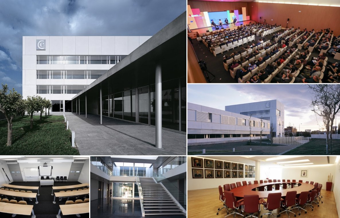 Edificio moderno con aulas y espacios de formación para contabilidad y fiscalidad