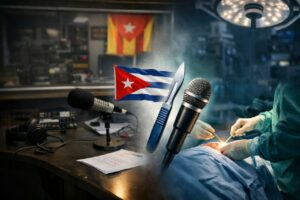 Estudio de radio con micr&oacute;fono y cirug&iacute;a en Cuba