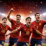 Jugadores de la selecci&oacute;n espa&ntilde;ola de f&uacute;tbol celebrando en el estadio