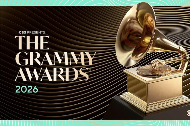 Gram&oacute;fono de los Grammy Awards 2026 con fondo moderno