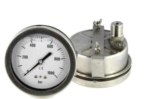 Man&oacute;metro industrial mostrando escala de presi&oacute;n en bar