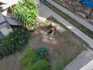 Residente revisando una cisterna en un edificio en Cuba