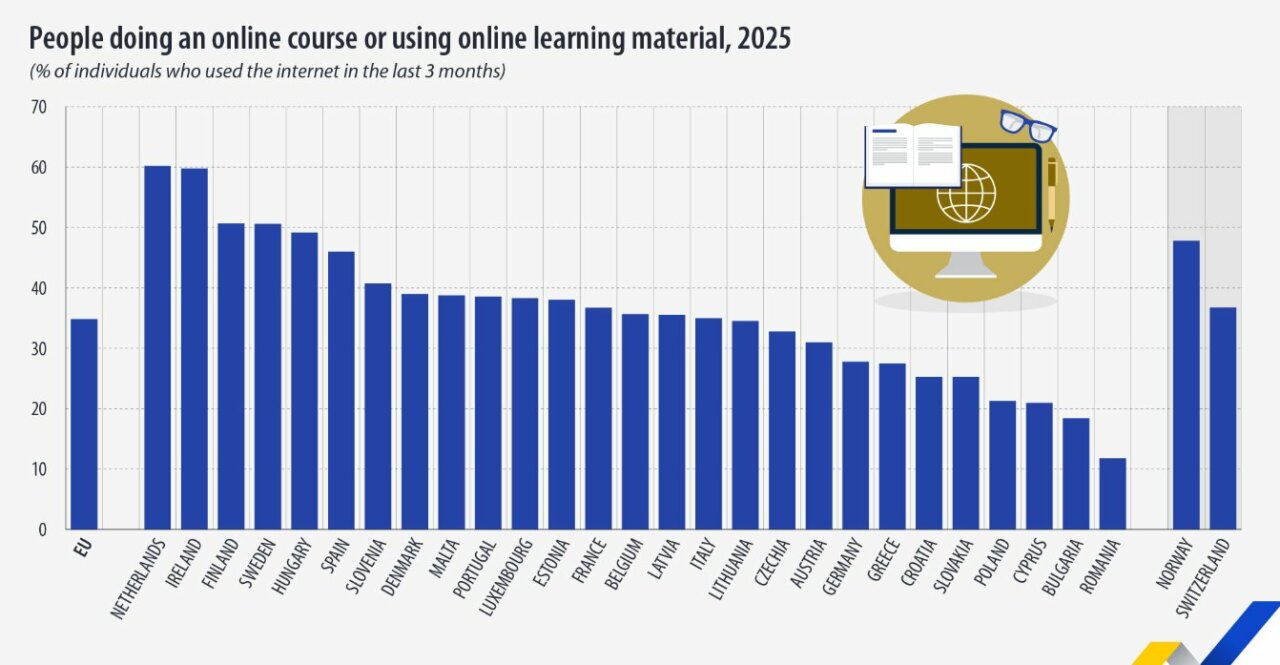 Gr&aacute;fico sobre cursos online en Europa en 2025