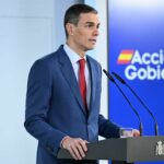 El presidente del Gobierno, Pedro S&aacute;nchez, en una declaraci&oacute;n institucional en el Complejo de la Moncloa ante la escalada en Oriente Medio. (Foto: Pool Moncloa/Borja Puig de la Bellacasa)