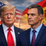 Donald Trump y Pedro S&aacute;nchez frente a banderas de EEUU y Espa&ntilde;a