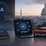 Laptop mostrando inteligencia artificial con fondo del Capitolio en Washington